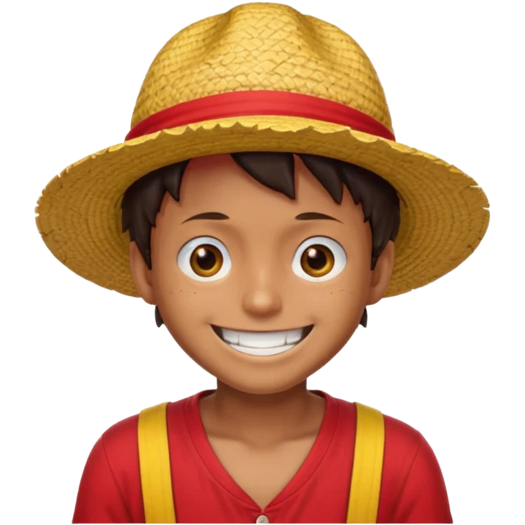 Luffy with a big smile and red shirt with yellow and red straw hat emoji