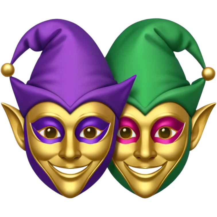 2 jesters masks for mardi gras in purple gold and green like the apple emoji emoji