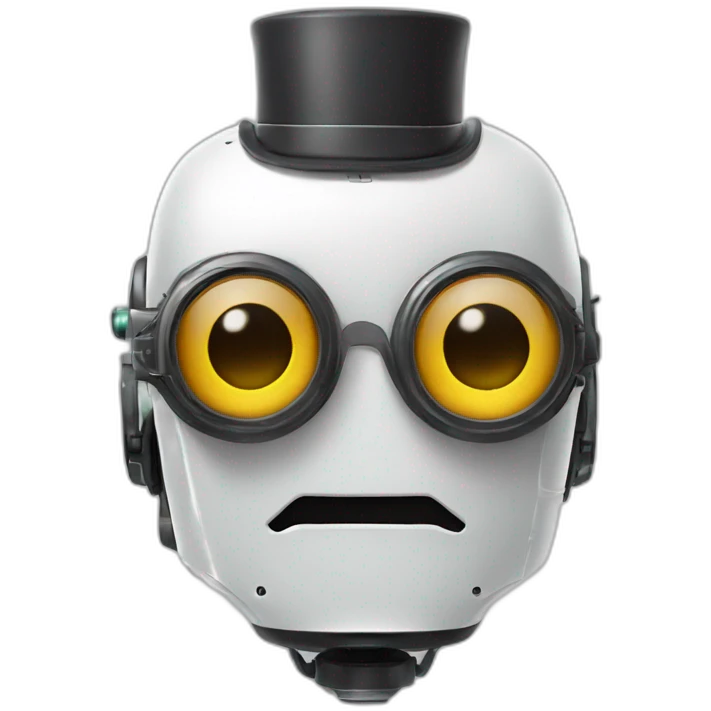 Robot with a mustache and a .elon hat emoji