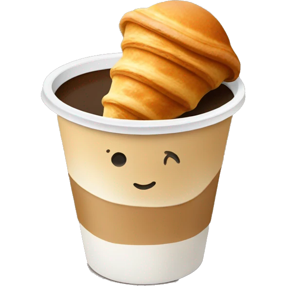 Disposable cup with cappuccino and croissant emoji