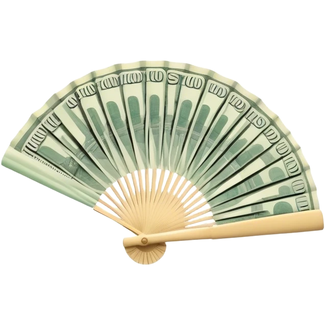 A hand-held money fan used for cooling off, crafted entirely from banknotes emoji