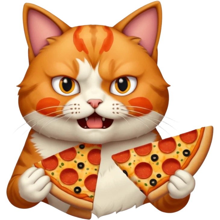 angry cat, bust up, eating a slice of pizza emoji