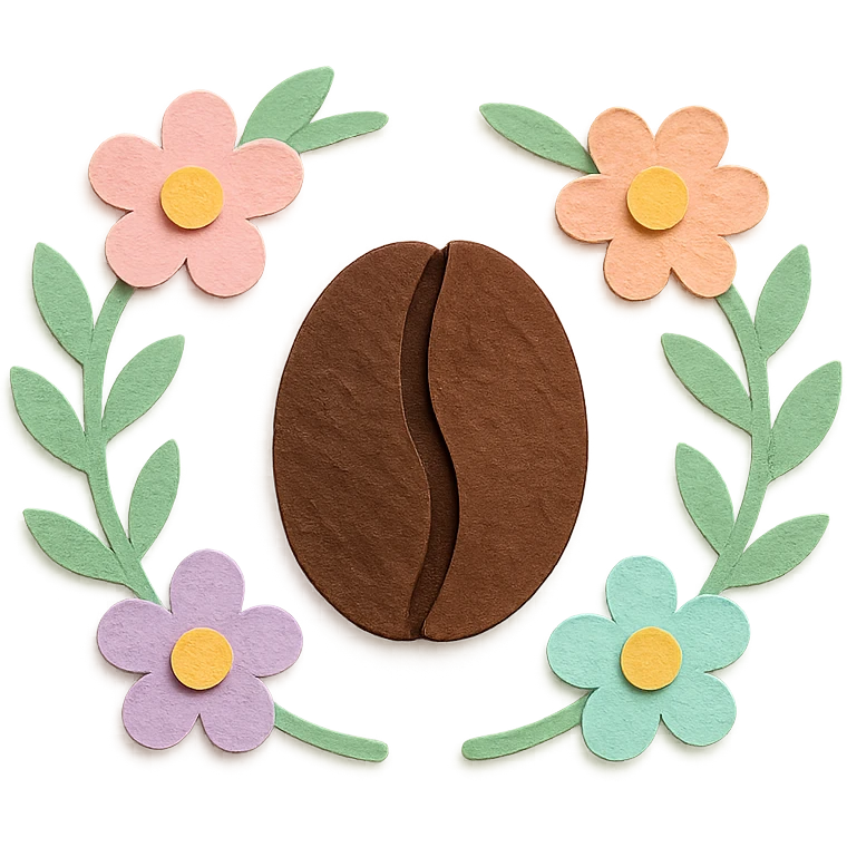 coffee bean floral wreath, hand-drawn pastel design emoji