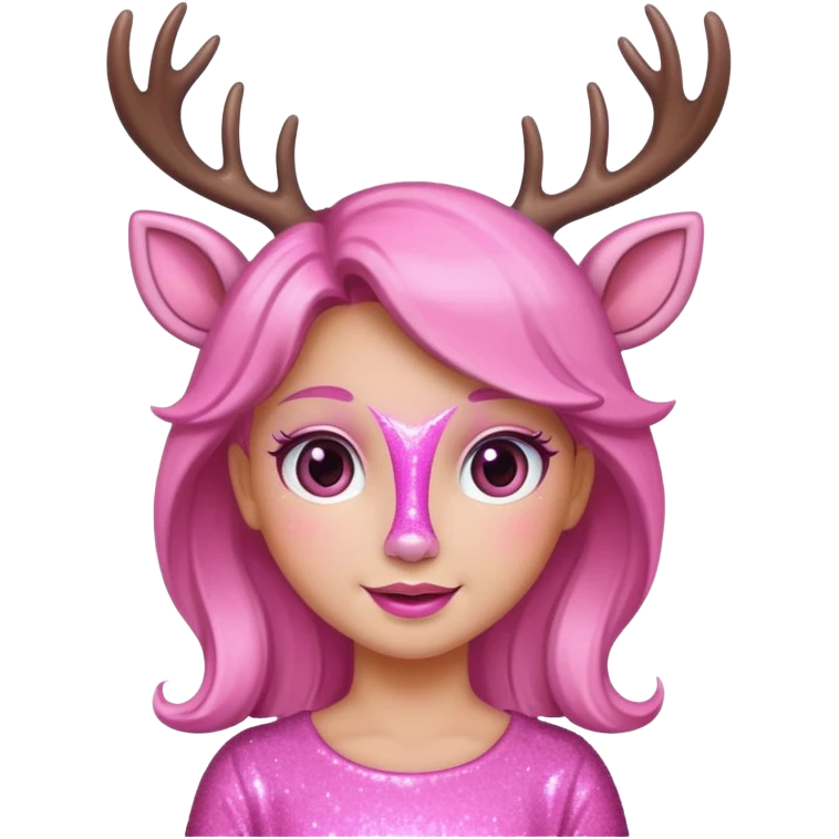 A pink glitter girl deer emoji