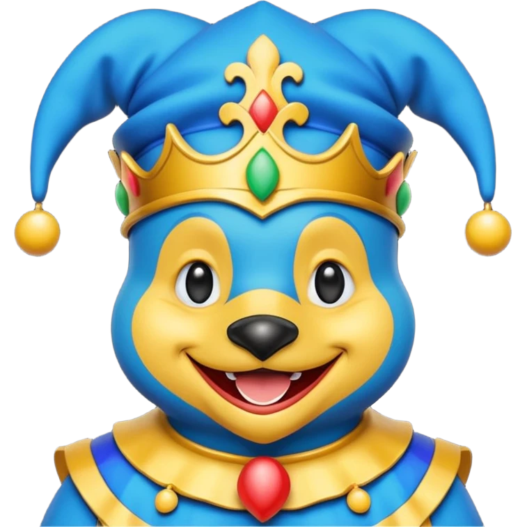 crazy colorful puppy penguin jolly joker, medieval, vintage, court jester, mac os icon, blue color emoji