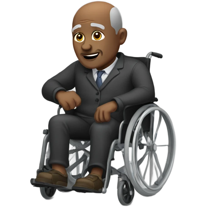 old black bald man with a round belly in wheelchair. stern face. grey stubble. he is pointing finger in front.  emoji