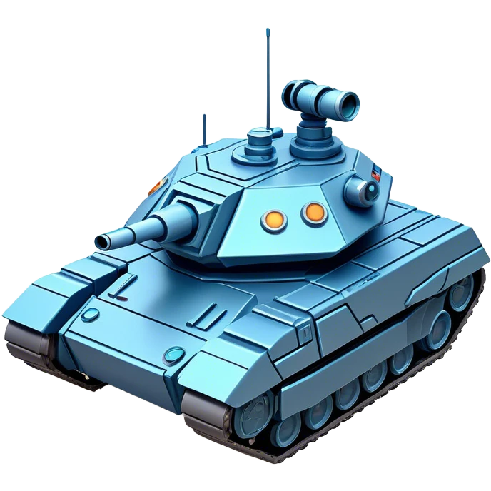 Clash of Clans aesthetic: Cinematic Playful Space Tank Emoji, rendered in a 3D vector-style similar to standard emojis with minimal shading and bold, simplified shapes. A robust, isometric armored vehicle with sleek futuristic plating and energy cannons, softly glowing with a high-tech cosmic combat charm. Simplified yet unmistakably iconic, highly detailed and consistent, glowing with a soft radiant shine and high gloss. Stylized with a touch of intergalactic warfare and a soft glowing outline, capturing the essence of a futuristic battle machine with a friendly, playful spirit! emoji