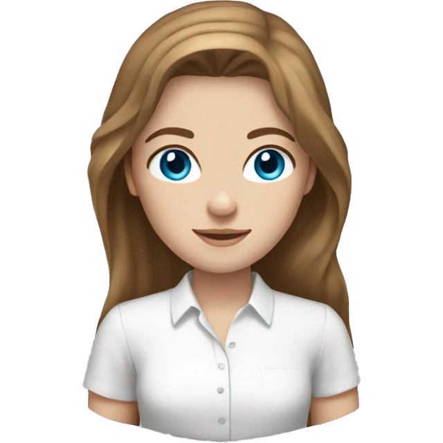 White girl with white shirt blue eyes and long brown hair emoji