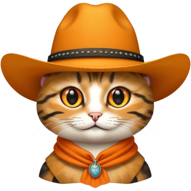 tabby cat with a wide-brimmed cowboy hat emoji