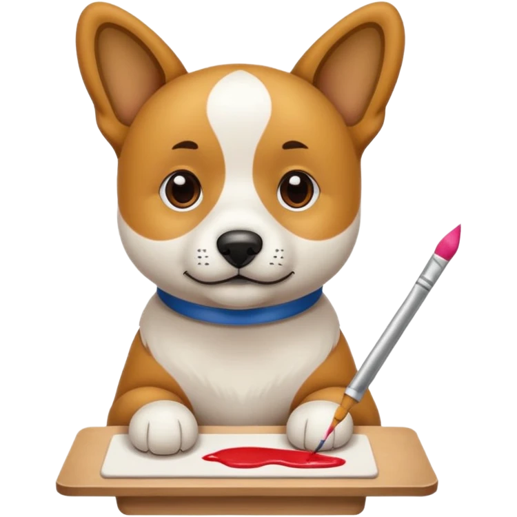 perrito pintando un lienzo en blanco con un pincel en la pata emoji
