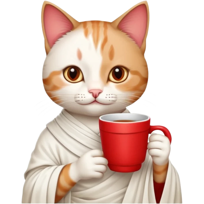cat wearing a toga, holding a drink, classic college party look emoji