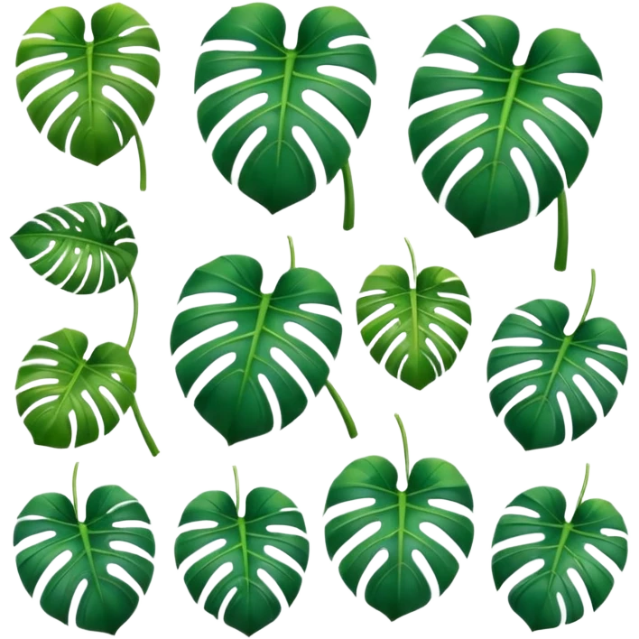 ten small icons of mostera leaves emoji