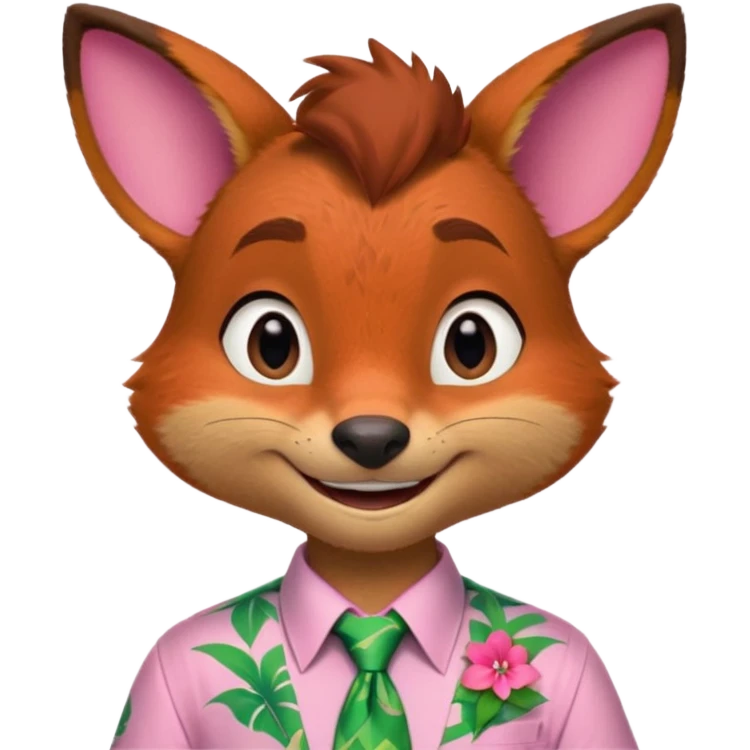 Nick Wilde with a pink Hawaii shirt and green hawaii tie from the Zootopia Disney movie emoji