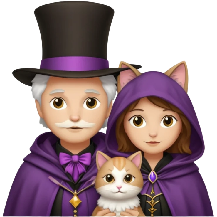 magician couple and their pet cat emoji
