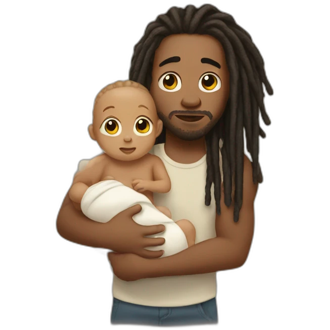 man with dreads with light skinned baby in arms  emoji