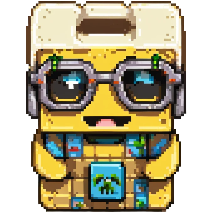 sponge with buck teeth and glasses wearing a Minecraft shirt emoji