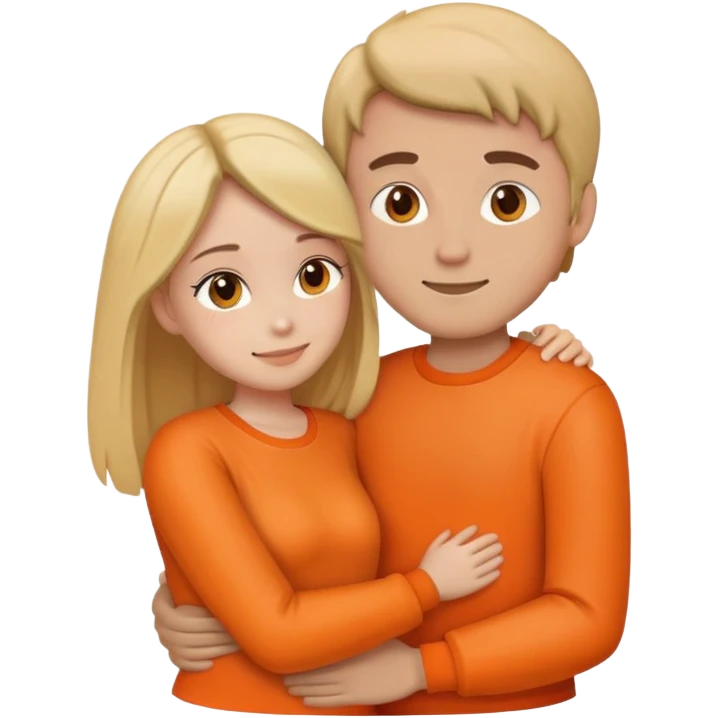 Couple hugging orange emoji