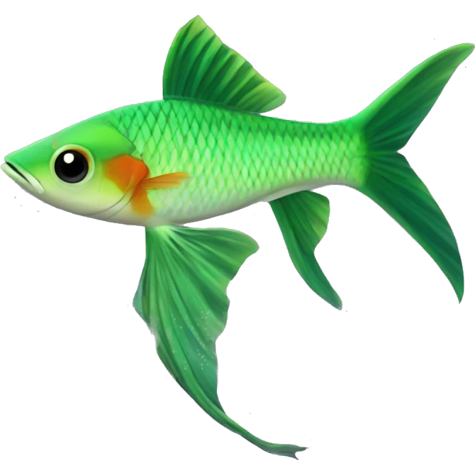 Green Swordtail fish (Eng.), Pez Espada with long tail  emoji