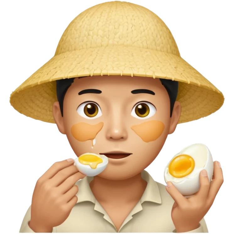 Asian guy with a rice hat eating an egg emoji