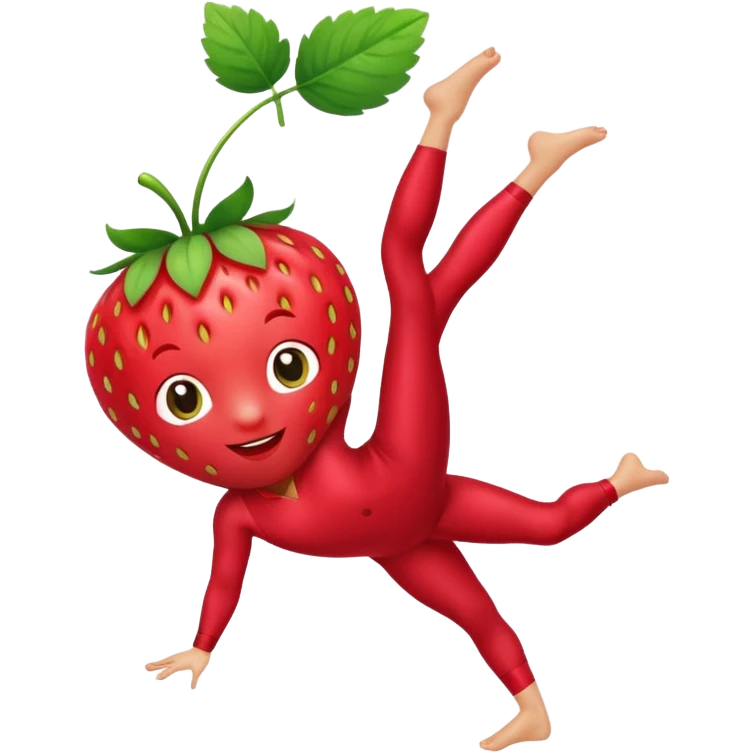 Strawberry fruit stands on one leg when doing gymnastics emoji