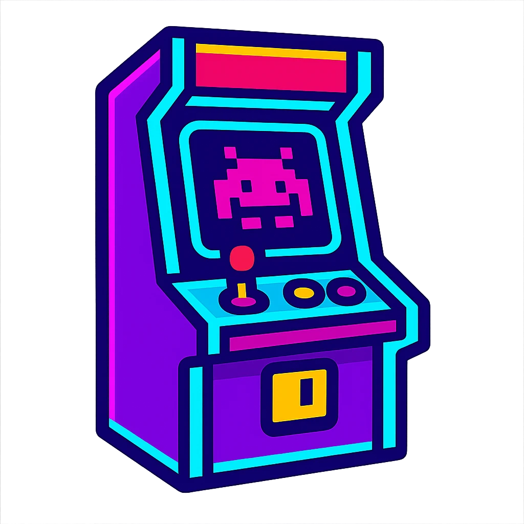 retro 80s style arcade game icon with neon colors emoji