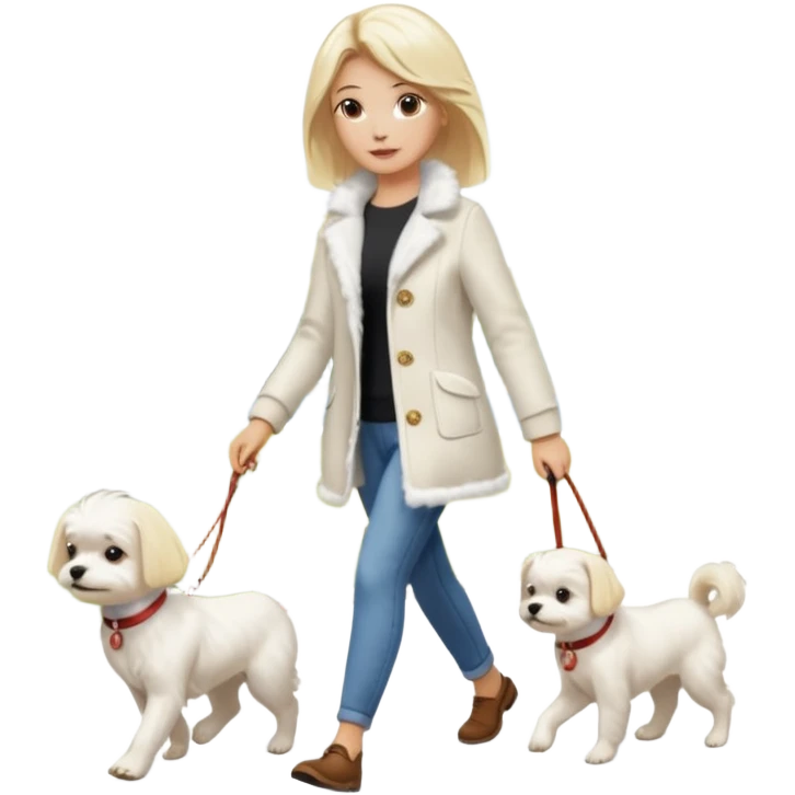 blonde woman walking Maltese dog emoji