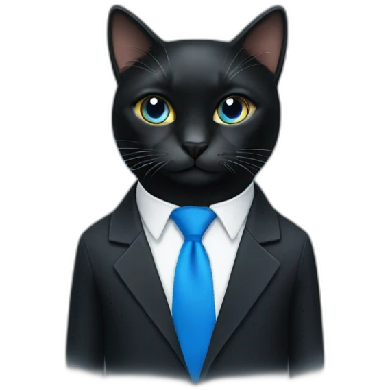 A black cat wearing a blue tie and black beanie  emoji
