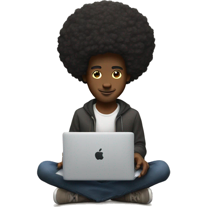 Afro american holding a macbook on top of his head emoji