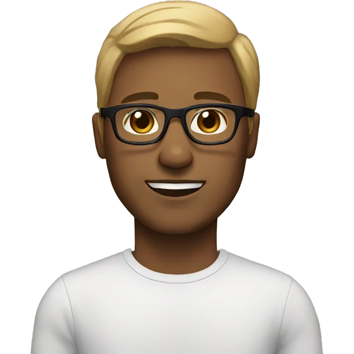 man dark blonde hair, brown eyes, with black glasses emoji