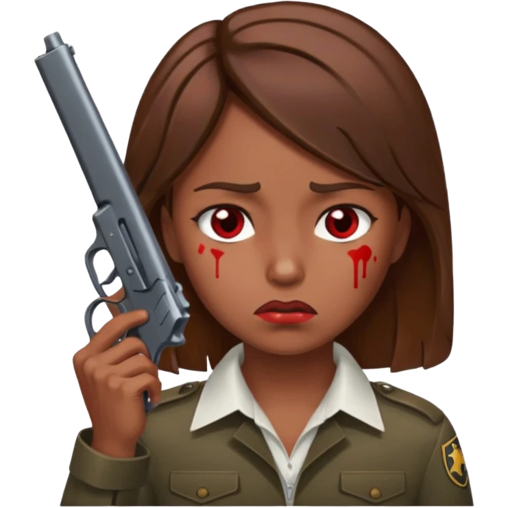 Gun pointed at head suicide kill brown hair add blood emoji