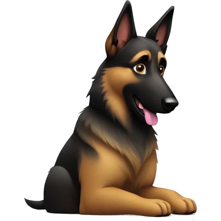 belgian shepherd coding on a mac with his paws emoji