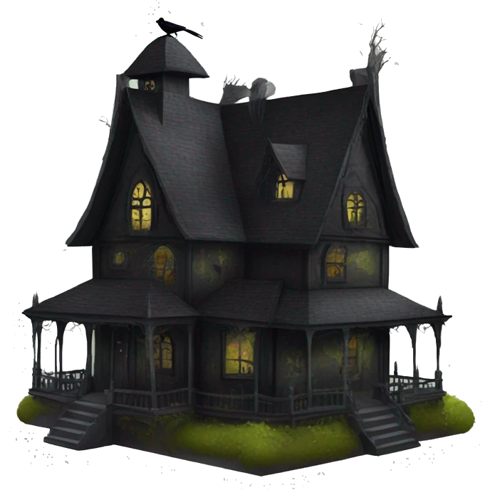 Nevermore Academy. Haunted Addams house. birdhouse slightly mossy and spider webs  emoji
