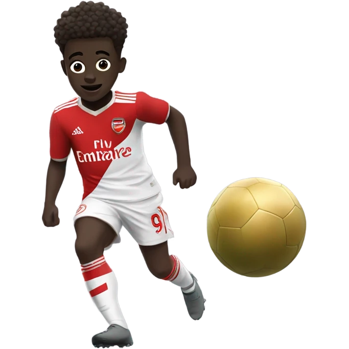 Cute, dribbling Bukayo Saka with arsenal uniform emoji