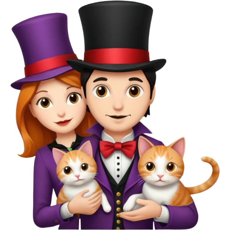 magician couple and their pet cat emoji
