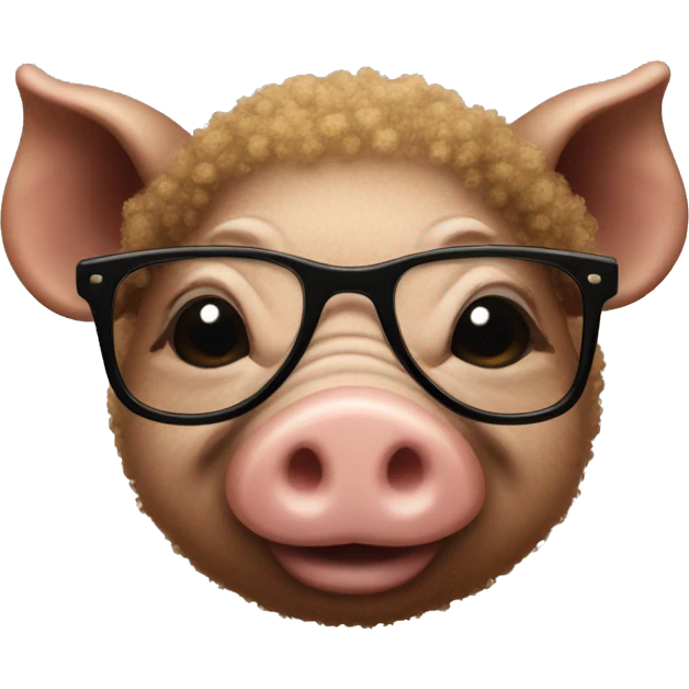 brown pig with glasses and taper afro emoji