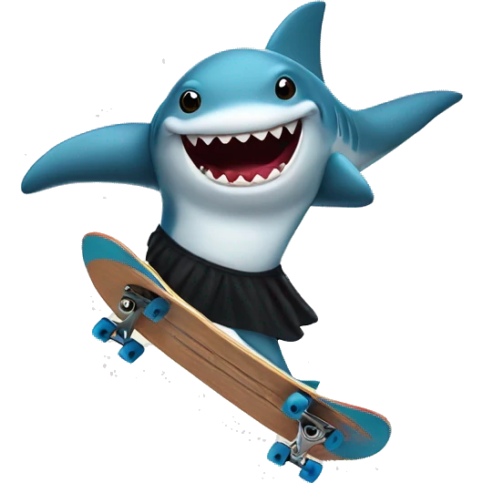 Skateboarding shark wearing a tutu holding a fish emoji