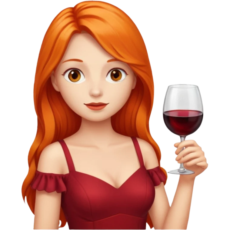 orange long hair drinking wine, dress red emoji
