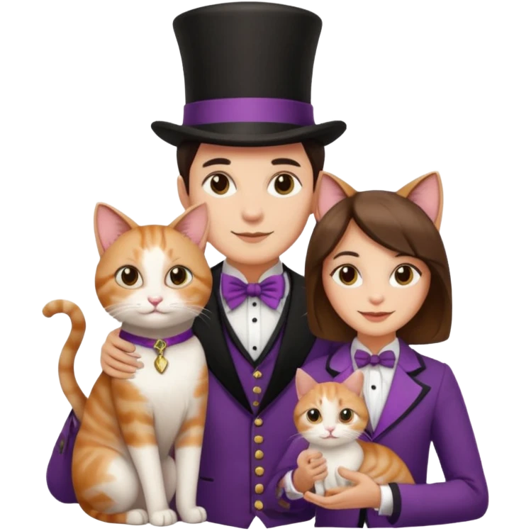 magician couple and their pet cat emoji