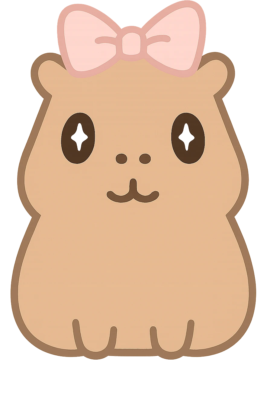 capibara with coquette bow, pastel pink bow, tender expression, transparent background emoji