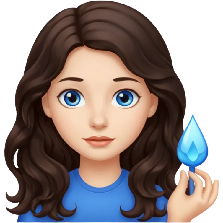 Girl with lond wavy dark brown hair and blue eys  emoji