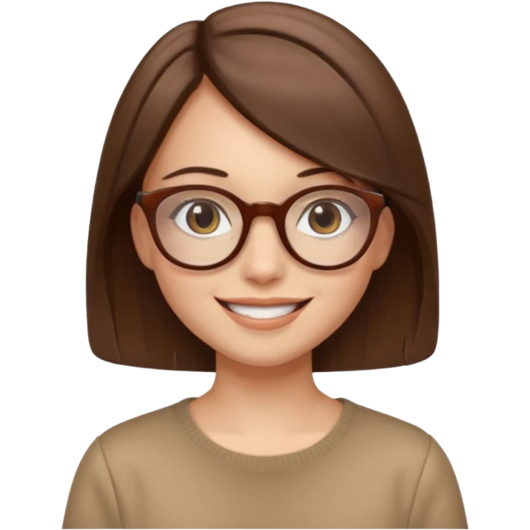A girl with straight brown hairs and beige roundish glasses emoji
