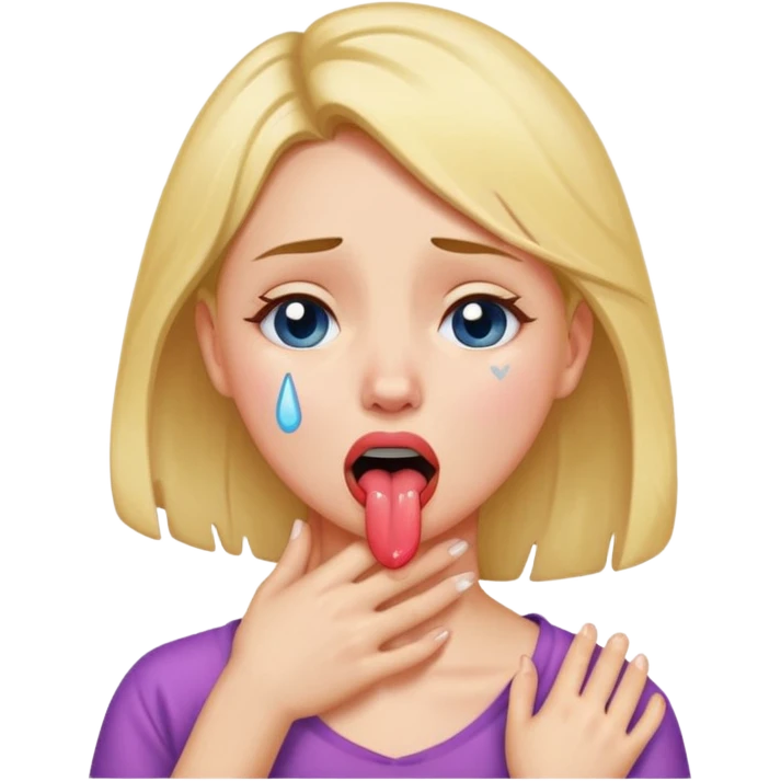 a girl holding her neck sticking her tongue out with tears emoji
