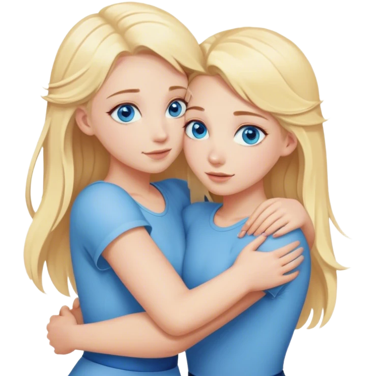 Two blonde girls with blue eyes hug each other emoji