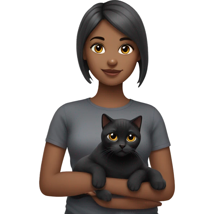 girl with Black British shorthair cat  emoji