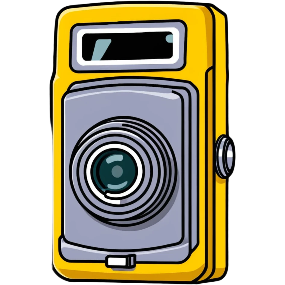 Vintage Kodak camera with yellow casing and lens emoji