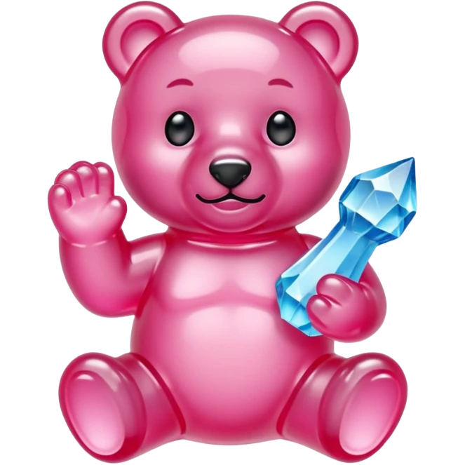 Pink Gummybear with crystal type structure for skin holding a crystal emoji