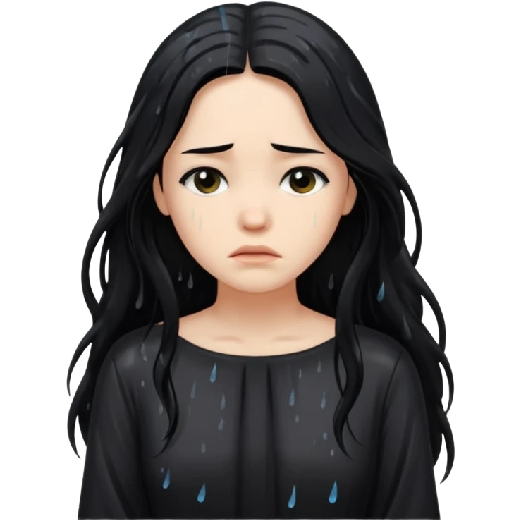 غمگین🧍‍♀️🌧موهای بلندلباس مشکی بدون چتر ،صورت افسرده  بارون بدون چتر،موهای مشکی emoji
