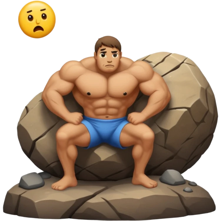 Sisyphus near the top of a hill with a boulder, emoji style emoji