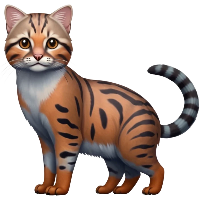 Realistic colorful shiny glossy smooth whitish pastel dusky dark gloomy wild natural elegant lifelike Pallas-cat-ocicat-ocelot-Rusty-spotted-cat-fusion-hybrid-animal-creature, full body, hyper-realism emoji
