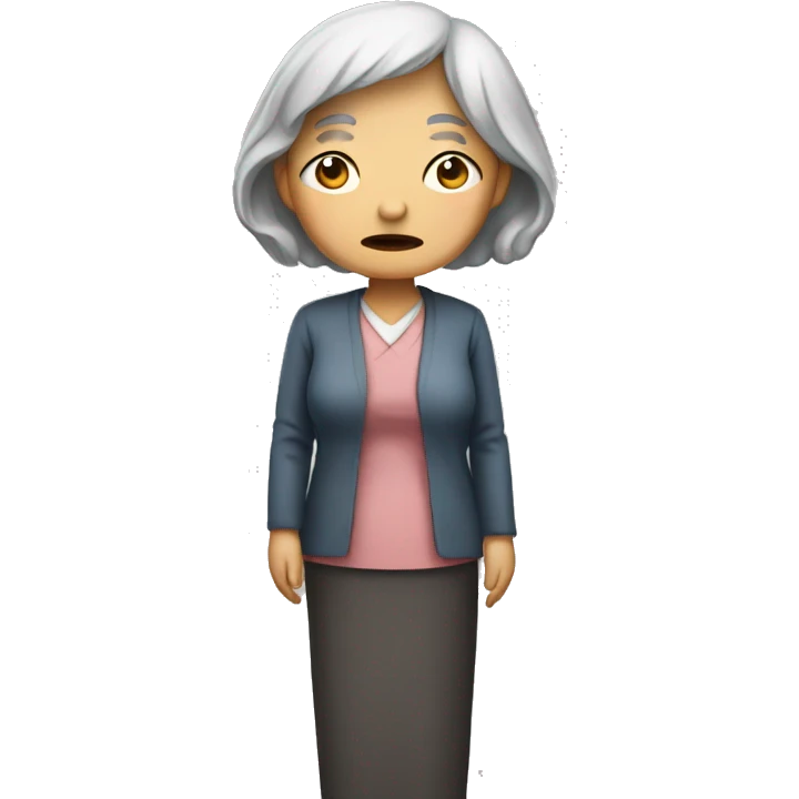 old sad asian lady standing upfront whole emoji